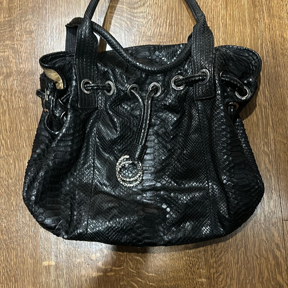 Jane August Python Black Bag drawstring closure - Picture 1 of 5